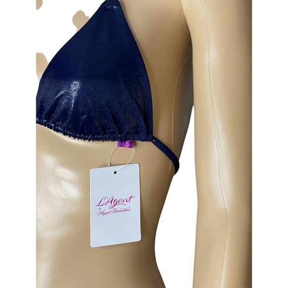 NEW L'Agent by Agent Provocateur Sevilla Triangle Bikini Top Navy Metallic Small - Picture 3 of 10
